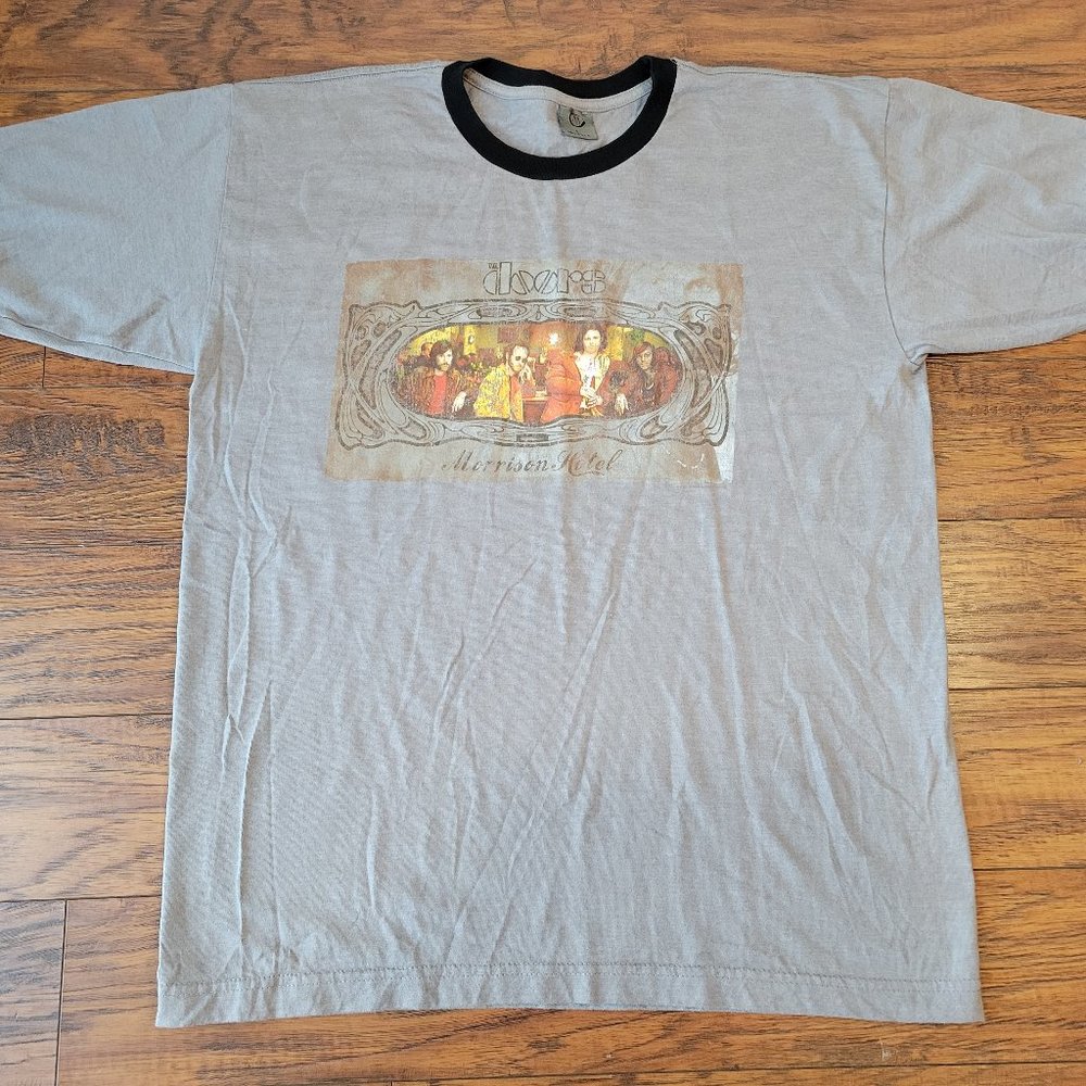 Vintage THE DOORS Gray Black Morrison Hotel Ringer Shirt sz L Classic Rock EUC